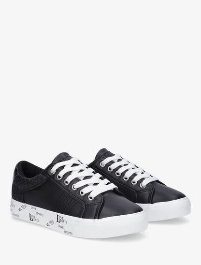 Sneakers en simili à flocage - Noir - 4