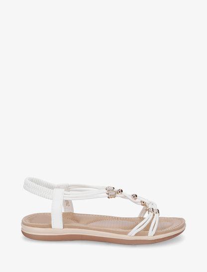 Sandales à bride élastiquée et perles - Blanc - 1