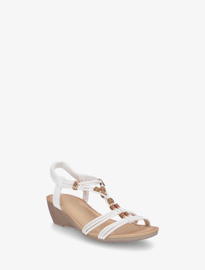 Sandales compensées élastiquées à perles - Blanc - 2