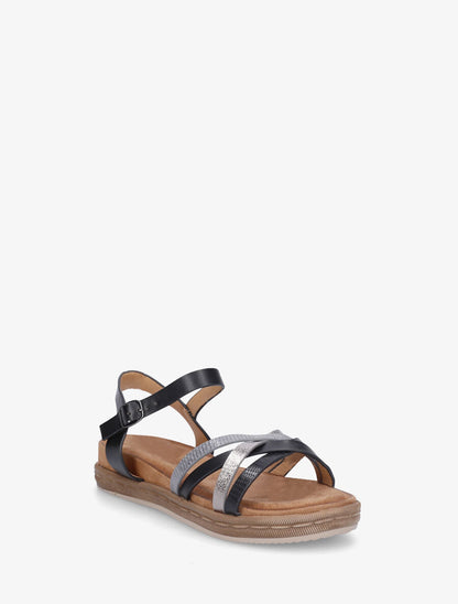 Nu-pieds à brides croisées effet irisé et python - Noir - 3