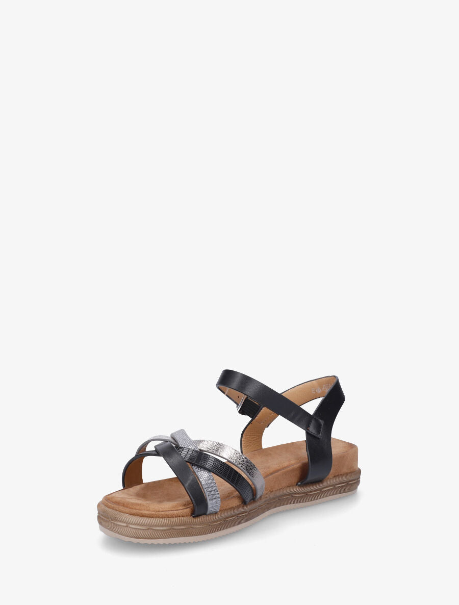 Nu-pieds à brides croisées effet irisé et python - Noir - 4