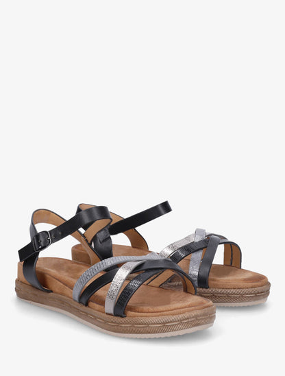 Nu-pieds à brides croisées effet irisé et python - Noir - 5