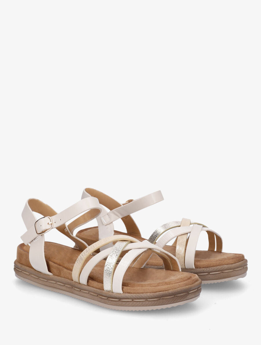 Nu-pieds à brides croisées effet irisé et python - Beige - 4