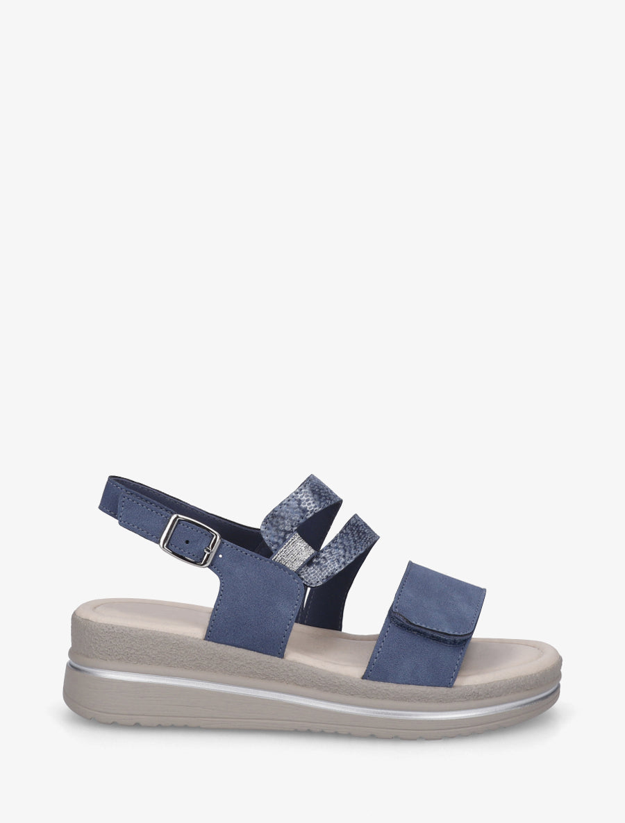 Sandales compensées irisées à scratch - Bleu - 1