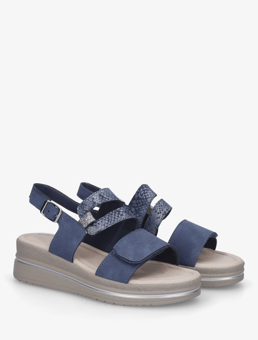 Sandales compensées irisées à scratch - Bleu - 4