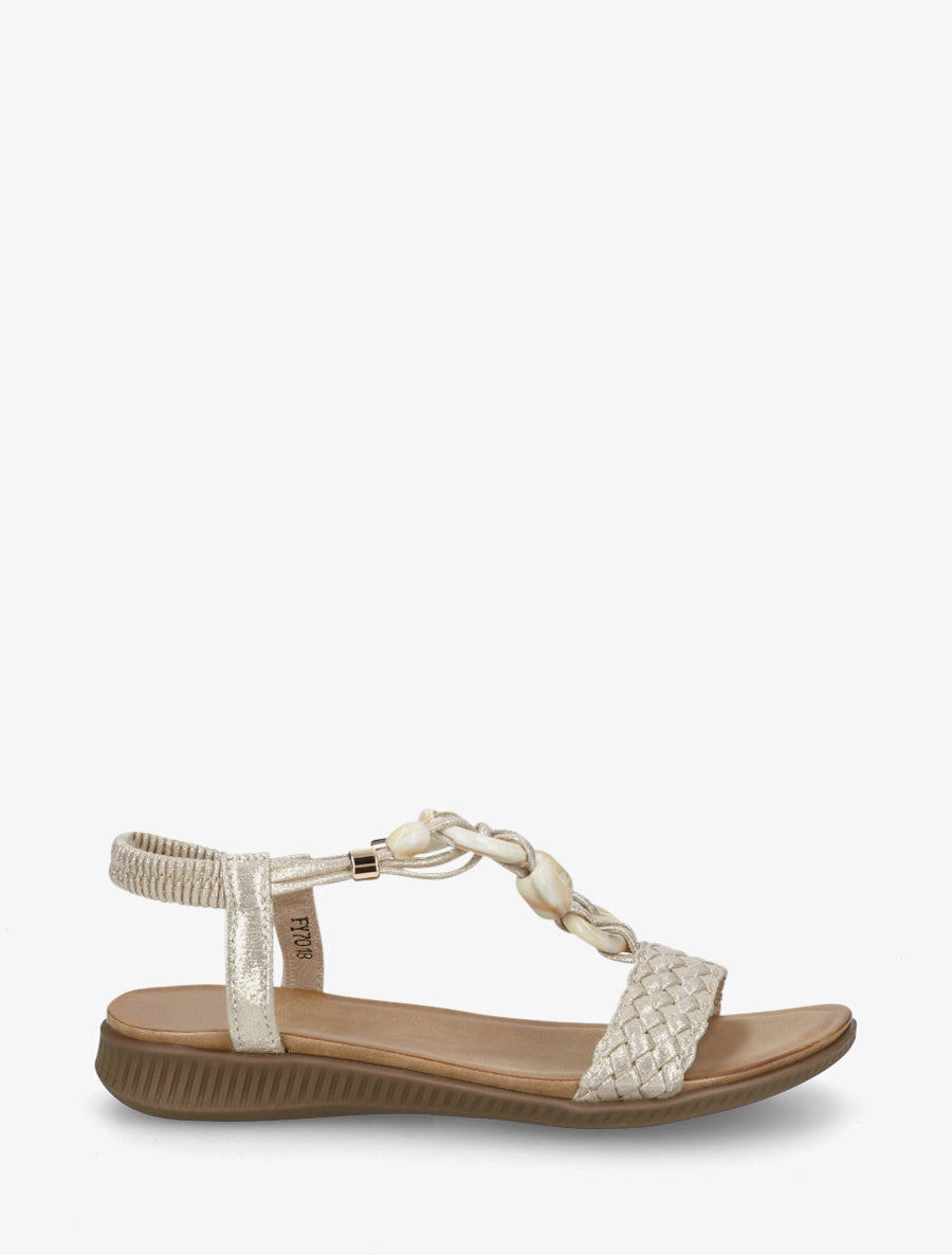 Nu-pieds à empiècement bijoux style jade - Or - 1