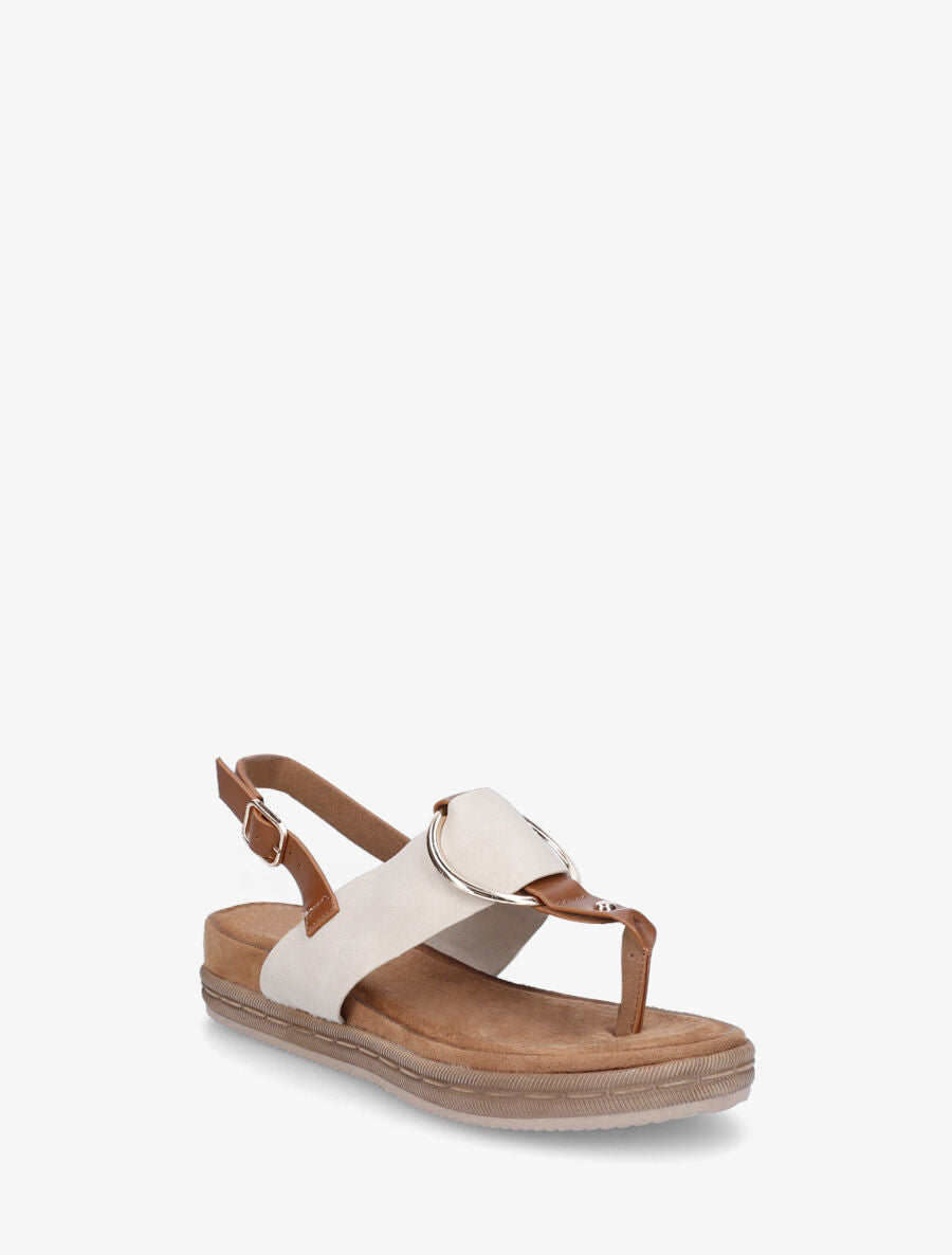 Nu-pieds en simili à anneau - Beige - 3