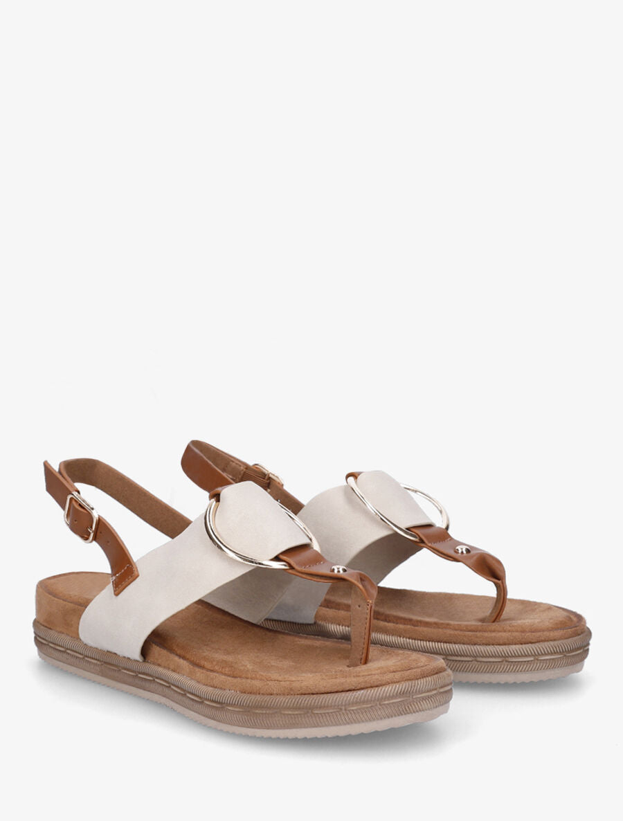 Nu-pieds en simili à anneau - Beige - 5