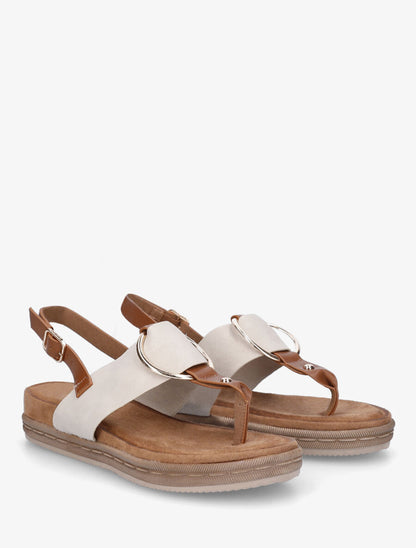 Nu-pieds en simili à anneau - Beige - 5