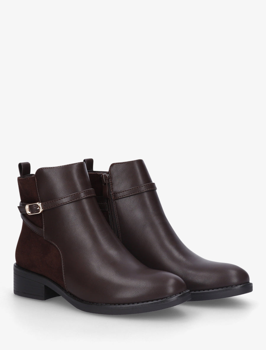 Bottines bi-matière en simili - Marron - 4
