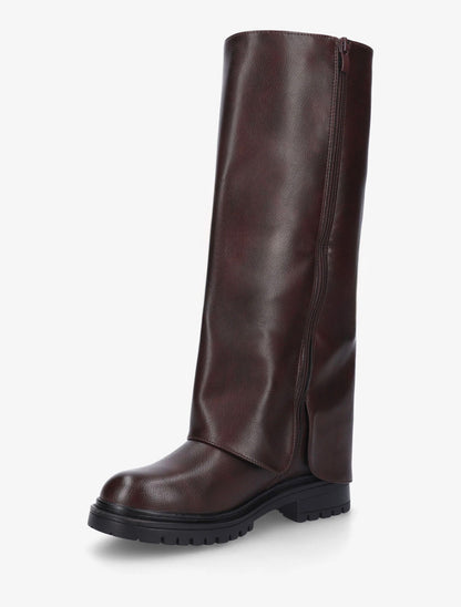 Bottes à revers en simili - Lie de vin - 3