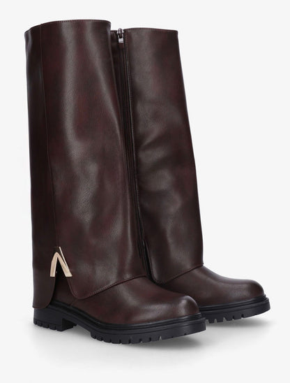 Bottes à revers en simili - Lie de vin - 4
