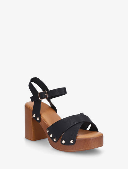 Sandales à talon style sabot en simili - Noir - 2