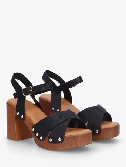 Sandales à talon style sabot en simili - Noir - 4