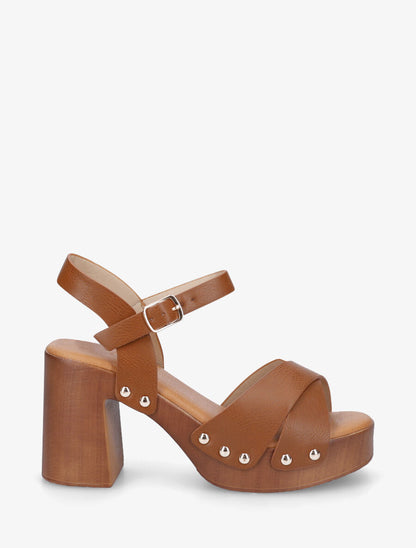 Sandales à talon style sabot en simili - Camel - 1