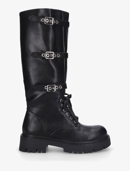 Bottes en simili à triple sangles - Noir - 1
