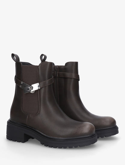 Bottines élastiquées à empiècement métallique - Marron - 4