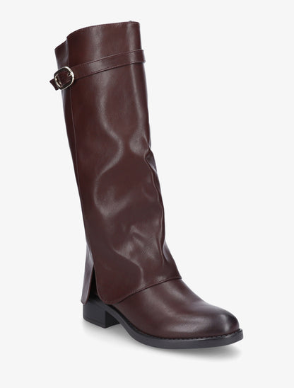 Bottes en simili à revers - Lie de vin - 2