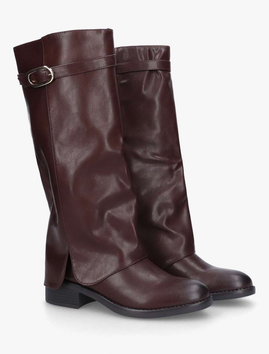 Bottes en simili à revers - Lie de vin - 4