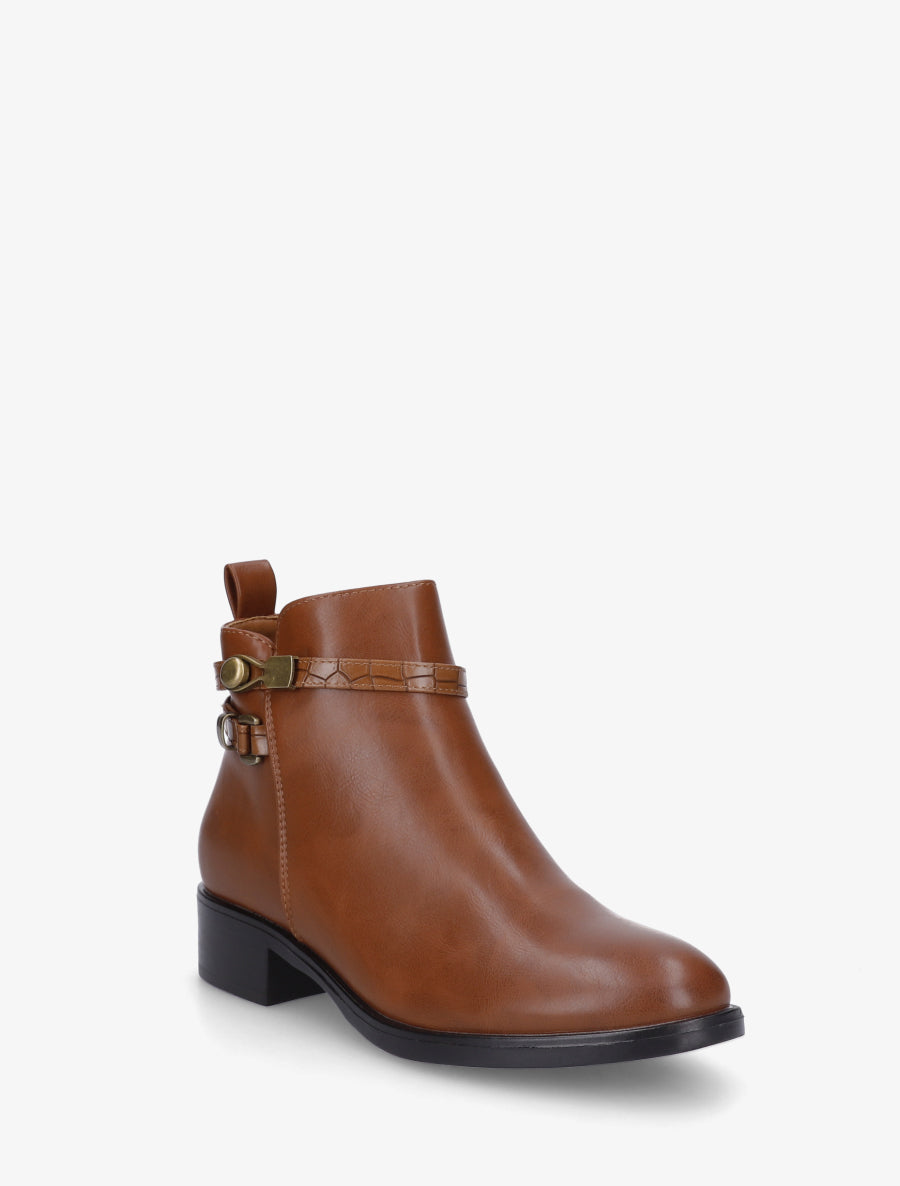 Bottines en simili à lannière imprimé croco - Camel - 2