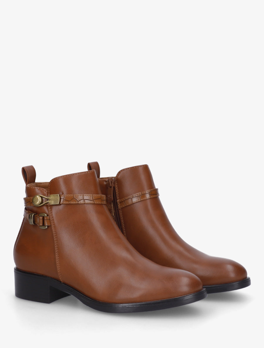 Bottines en simili à lannière imprimé croco - Camel - 4