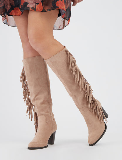 Bottes en suédine à franges - Beige