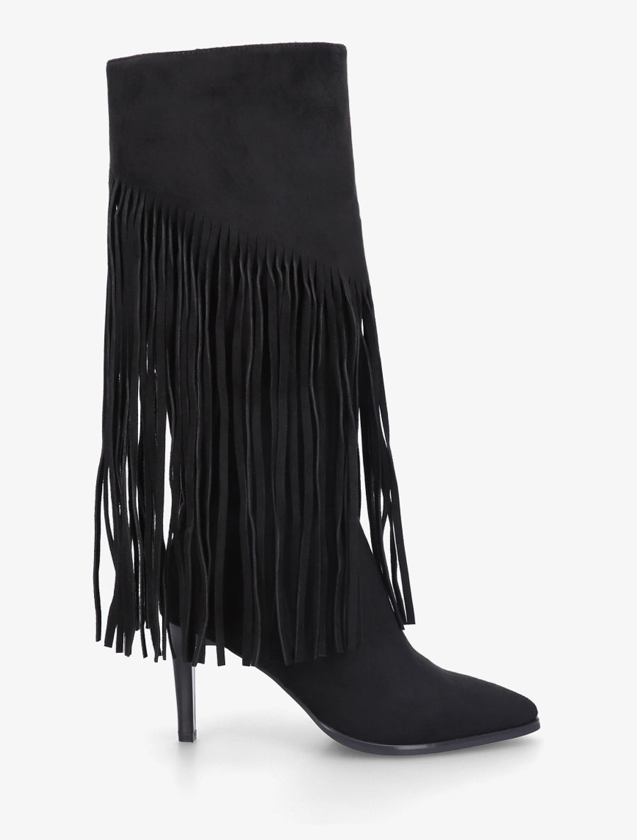 Bottes frangées en suédine - Noir - 1