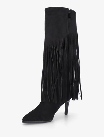 Bottes frangées en suédine - Noir - 3