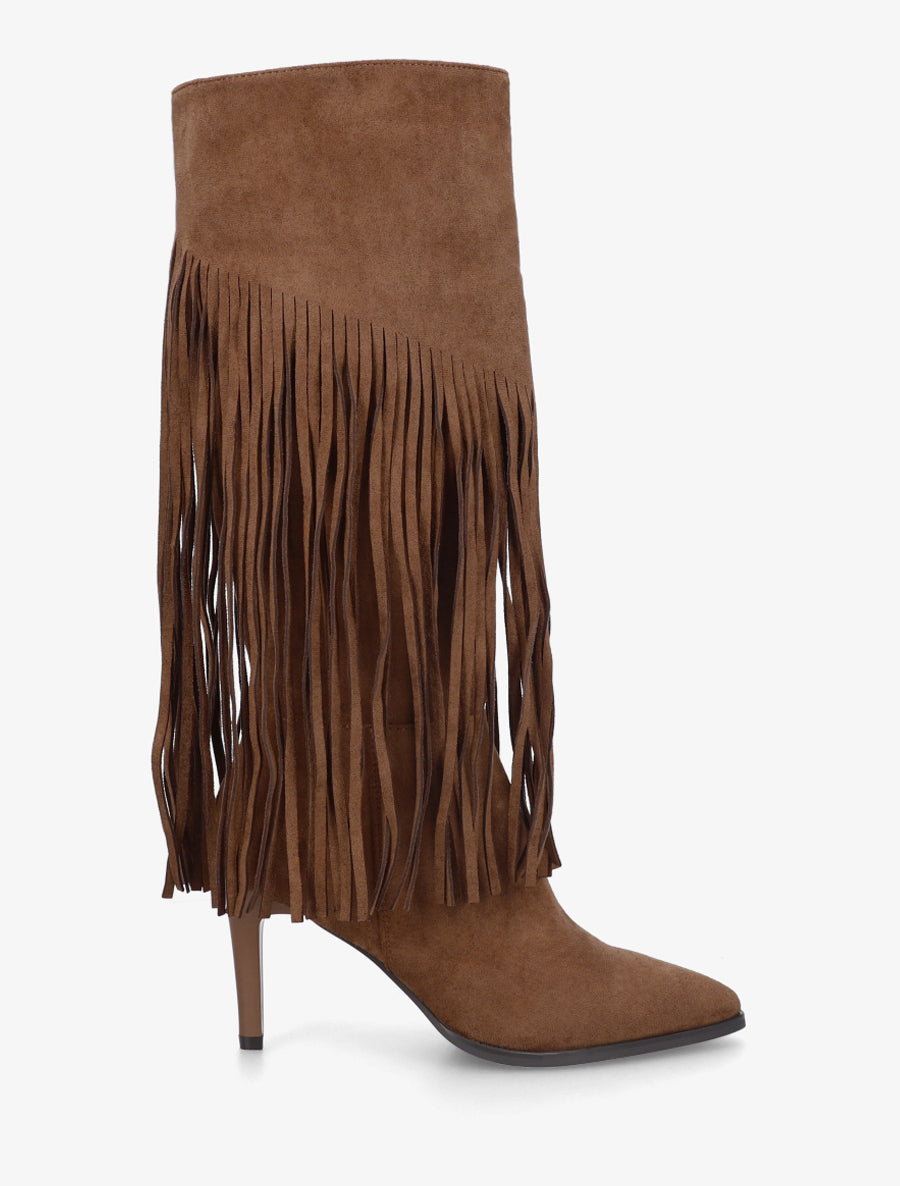 Bottes frangées en suédine - Camel - 1