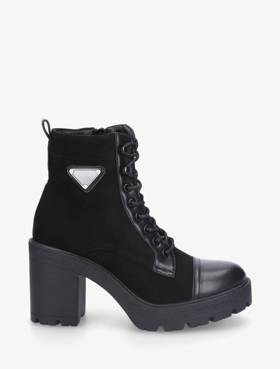 Bottines lacées en suédine et simili - Noir - 1