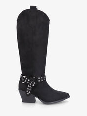 Bottes style santiag à sangle cloutée - Noir - 1