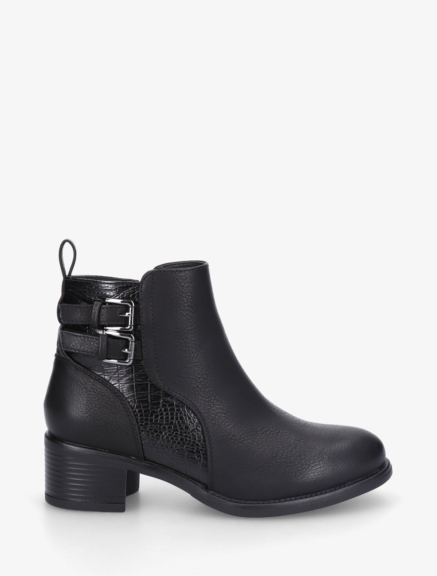Bottines effet croco et boucles - Noir - 1