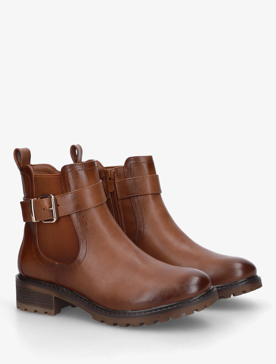 Bottines à boucle et semelle crantée - Camel - 4