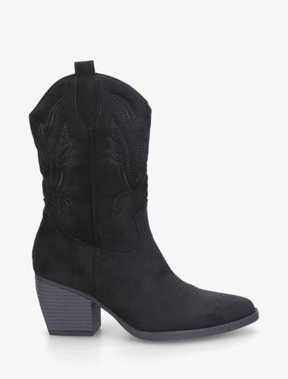 Bottines montantes style santiag - Noir - 1