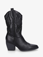 Bottines montantes en simili style santiag - Noir - 1