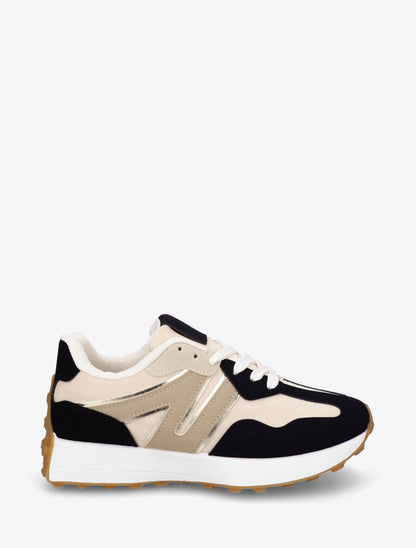 Baskets bimatière à semelle stylisée - Noir - 1