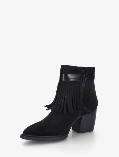 Bottines en suédine à revers à franges - Noir - 3