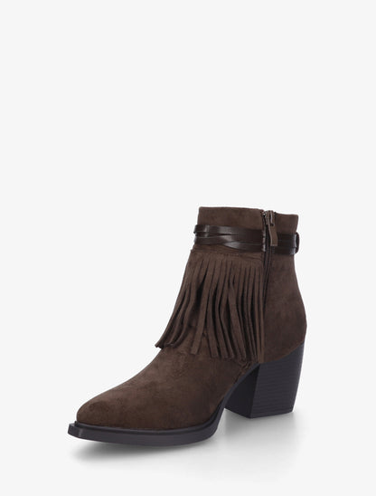 Bottines en suédine à revers à franges - Marron - 3