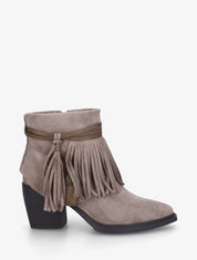 Bottines en suédine à revers à franges - Taupe - 1