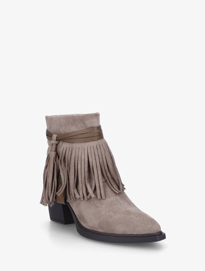 Bottines en suédine à revers à franges - Taupe - 2