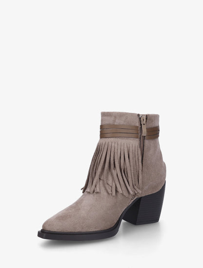 Bottines en suédine à revers à franges - Taupe - 3