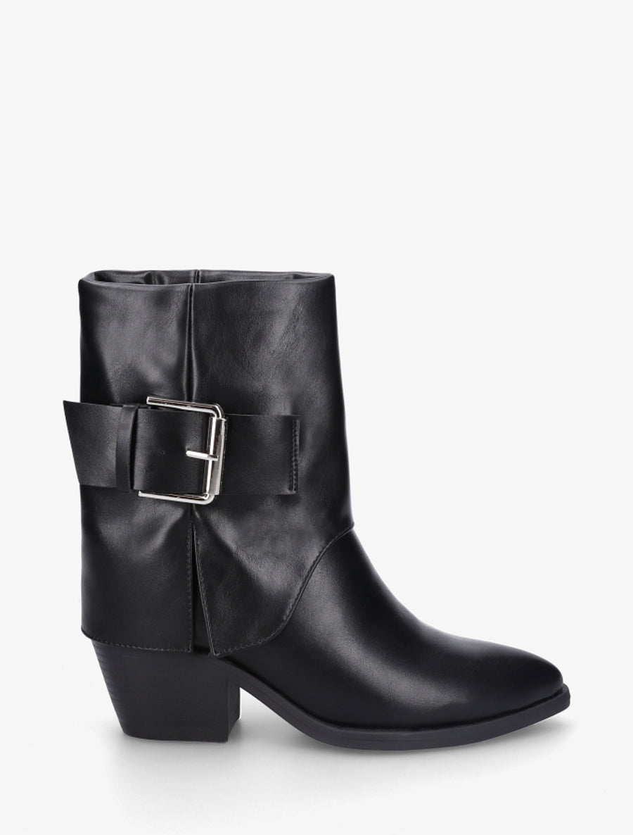 Bottines en simili à revers et ceinturon - Noir - 1