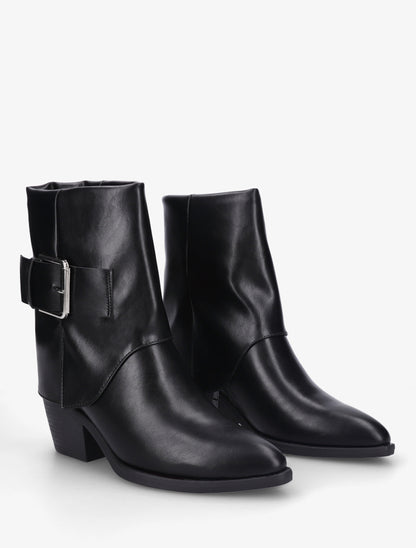 Bottines en simili à revers et ceinturon - Noir - 4