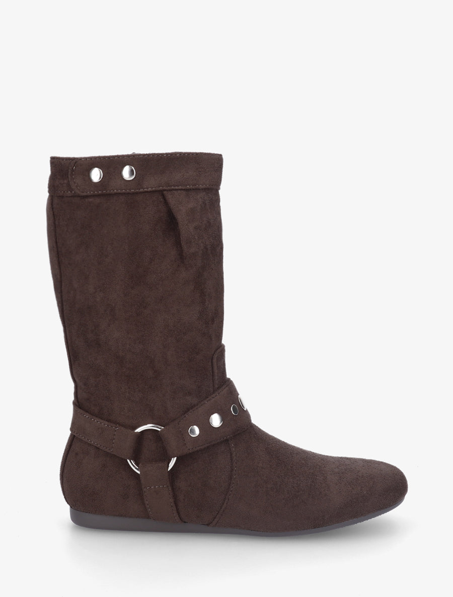 Bottes plates en suédine - Marron - 1