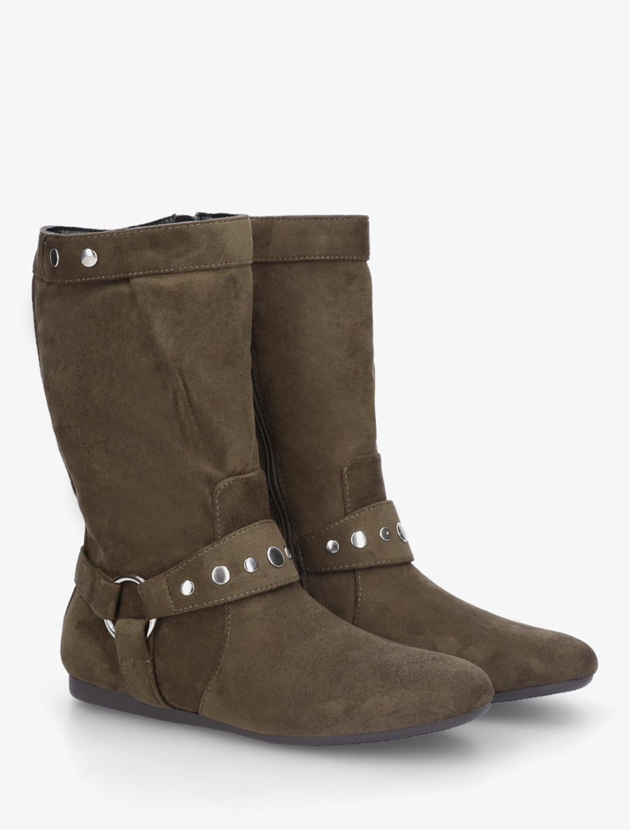 Bottes plates en suédine - Kaki - 4