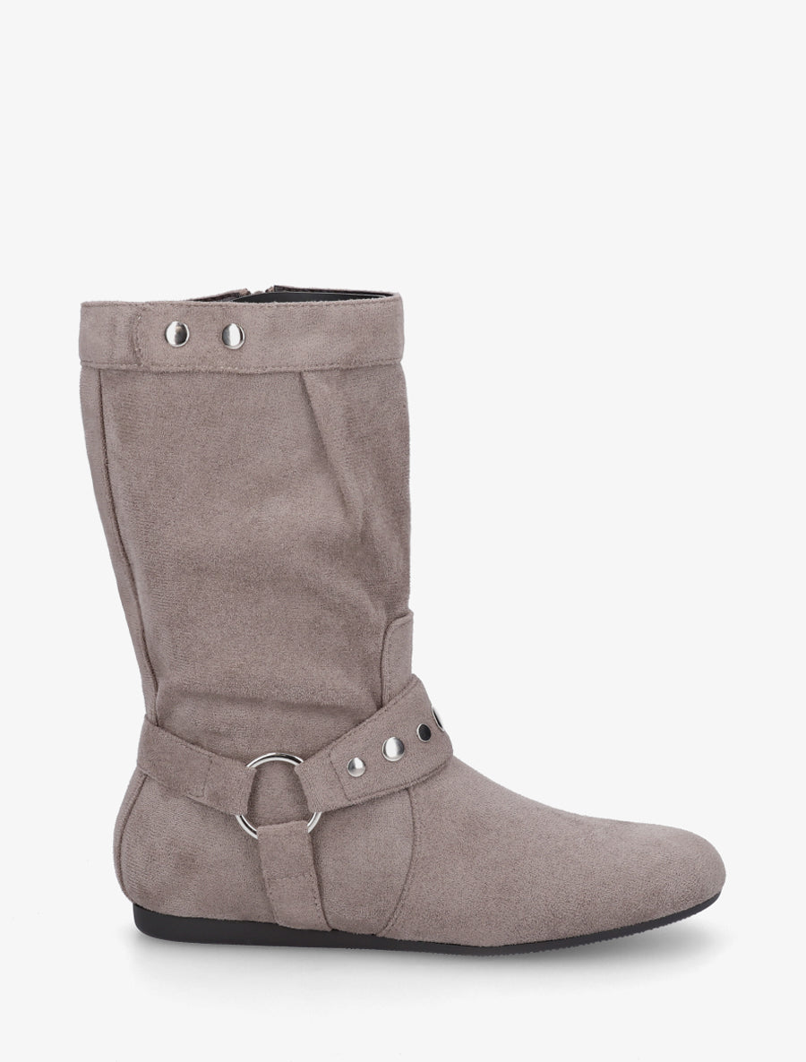 Bottes plates en suédine - Taupe - 1