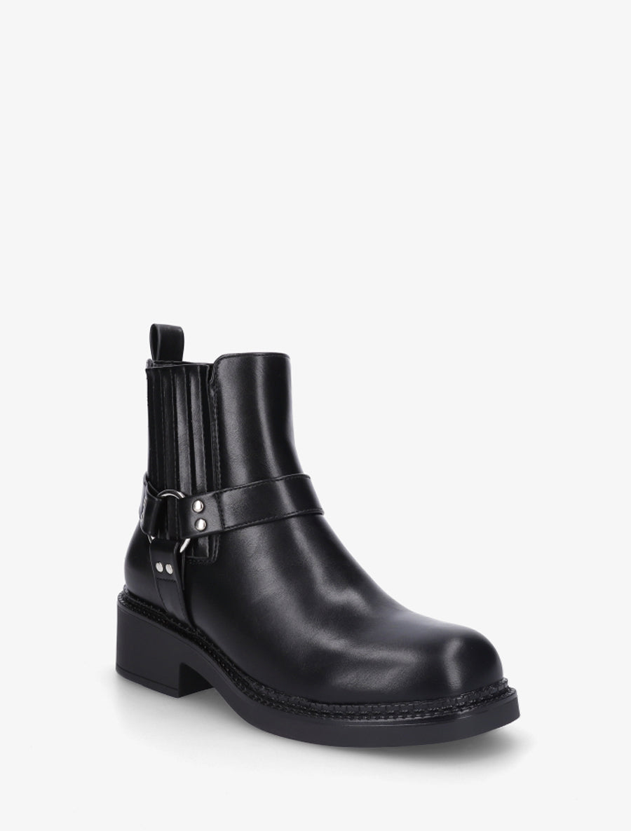 Bottines en simili style chelsea à ceinturon - Noir - 2