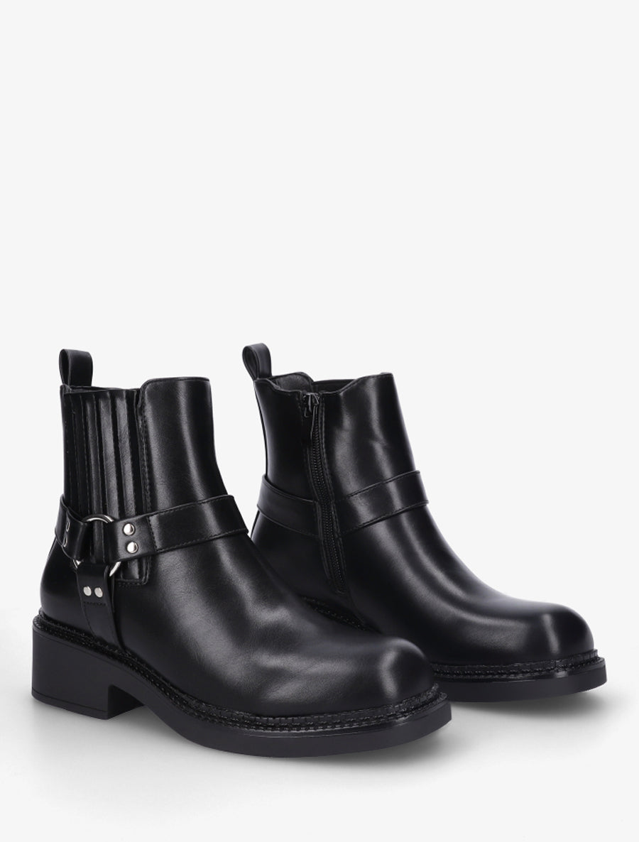 Bottines en simili style chelsea à ceinturon - Noir - 4
