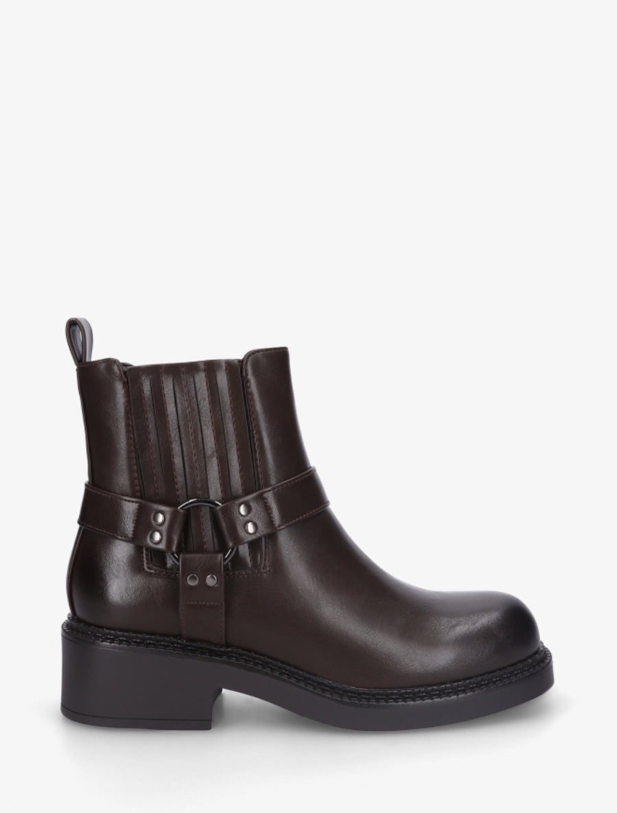 Bottines en simili style chelsea à ceinturon - Marron - 1