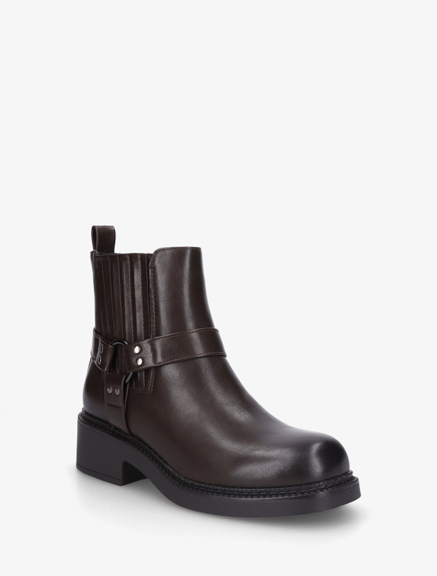 Bottines en simili style chelsea à ceinturon - Marron - 2